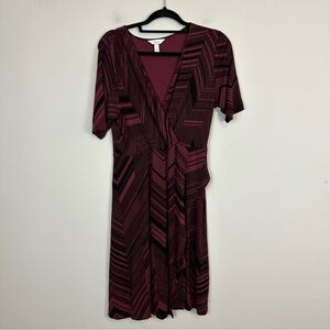 Soma | Red and Black Patterned Faux Wrap Style Dress Size Medium
